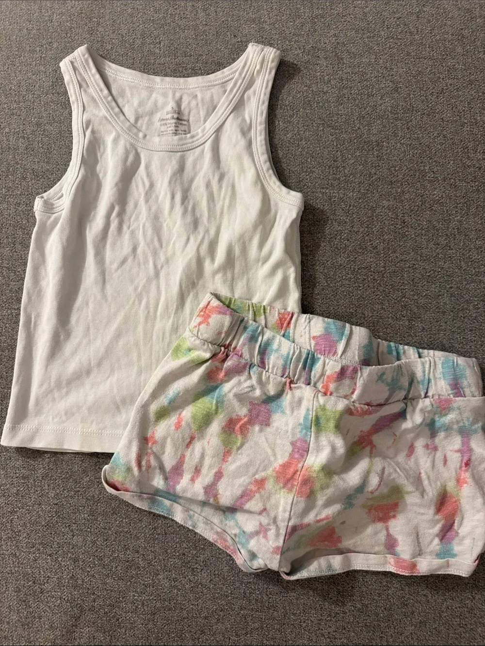 5/$15- White Tank Top & Pastel Tie-Dye Shorts Set
